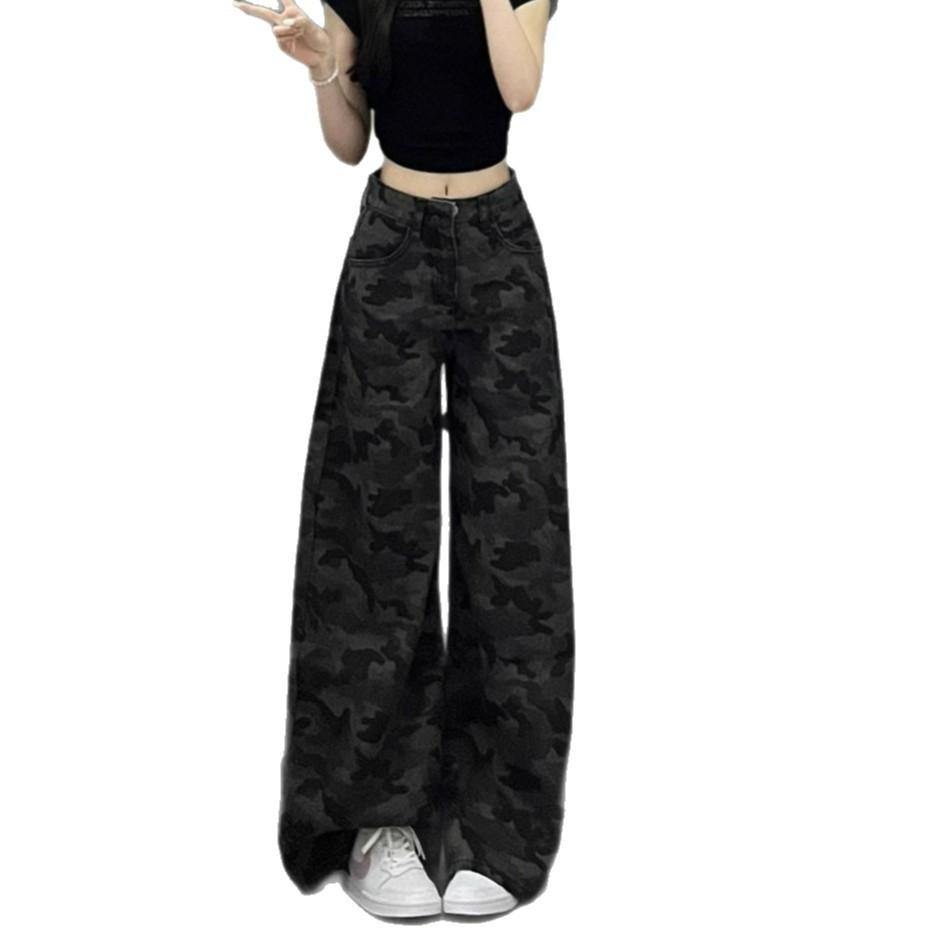 Wide-Legged Workwear Denim Jeans Women High-Waisted Pear-Shaped Body Loose Drape Large Yard Straight Leg Pants Retro Baggy Long Jeans for Ladies