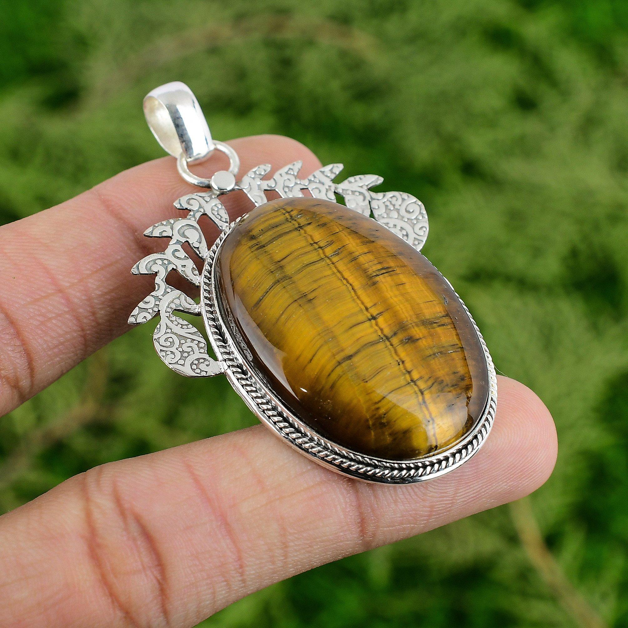 

Daughters Day Deal Sterling Silver Oval Natural Tigers Eye Birthday New Pendant