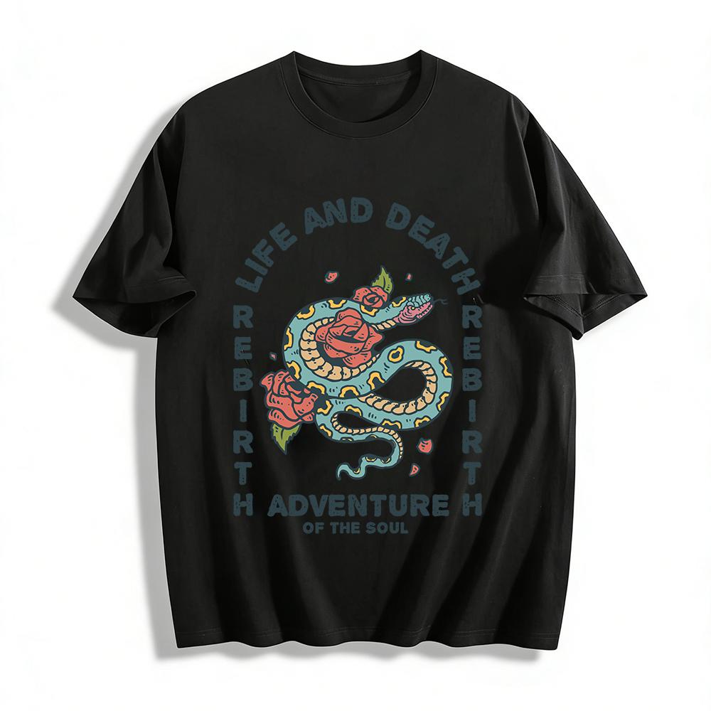 

Vintage Snake Rose Life Rebirth Soul Adventure Graphic Tee Pure cotton T-shirt XXS