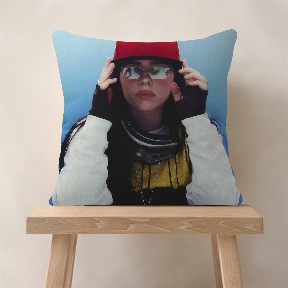 Singer B-Billie-Girl E-eilish Pillow Cushion Cover Pillowcase Living Room Sofa Home Decor Customized