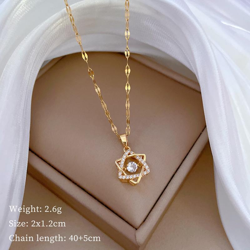 Titanium Steel Smart Hexagram Light Luxury Temperament Gorgeous Full Diamond Necklace Female Versatile Collarbone Chain Titanium Steel Chain