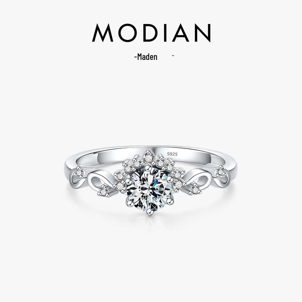 Modian S925 Sterling Silver Zircon Ring: Elegant Korean-Style Women's Wedding Ring with Hollow Design.