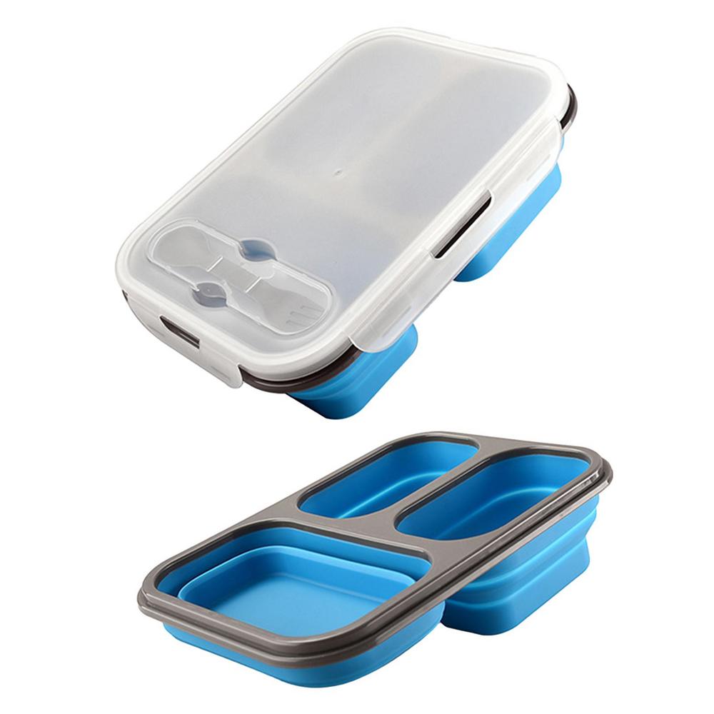 Silicone Bento Lunch Box 3 Compartment Foldable Lunch Food Container With Spoon Safe In Microwave Dishwasher Freezer