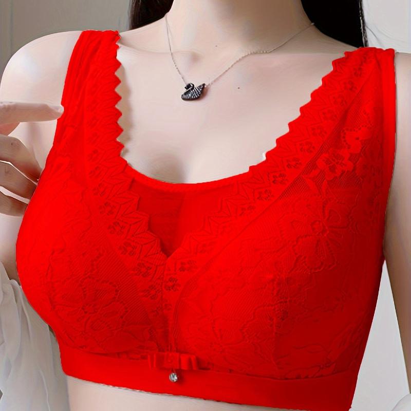 Wireless Lace Push-Up Bra Non-Wired, Large Size, Seamless, Comfortable Side Support, Floral Pattern, Contrast Lace Detail