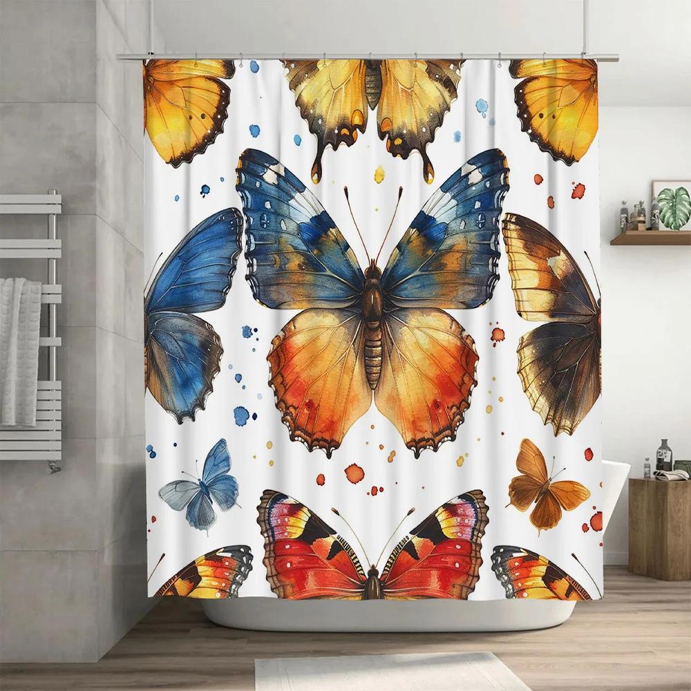 Butterfly Printed Shower Curtain Waterproof Bathroom Decorative Fabric Home Decoration for Adults 3D Butterfly Print Shower curt