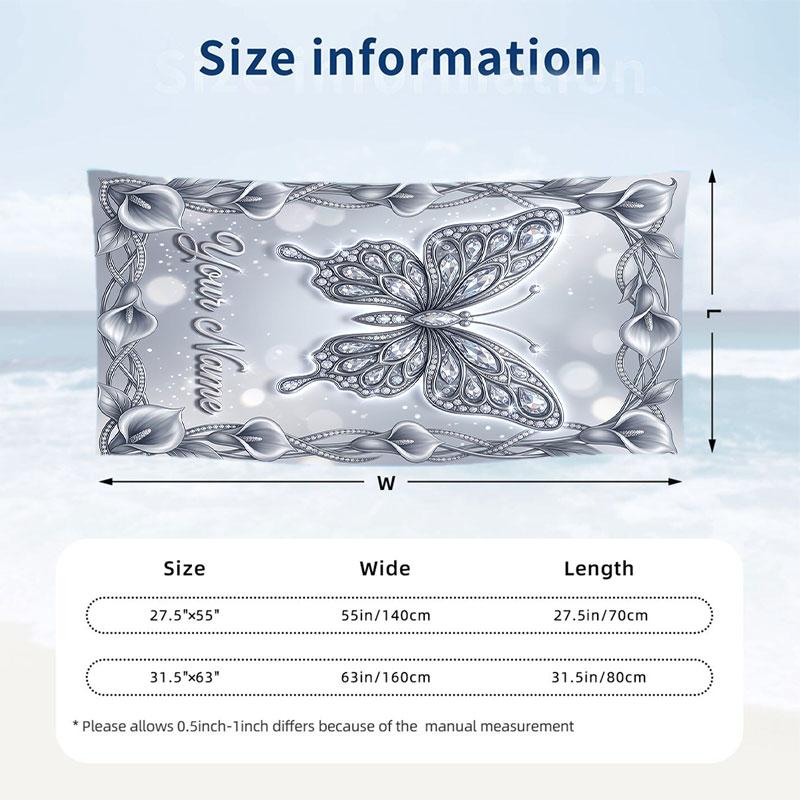 Butterfly Theme Beach Towel Personalized Custom Name & Text Soft Quick Dry Beach Towel for Swimming Travel