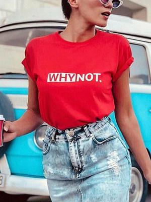 WARUM NICHT Buchstabenaufdruck T-Shirt Damen Kurzarm O-Ausschnitt Locker Damen T-Shirt Sommer Damen T-Shirt Tops Kleidung Camisetas Mujer