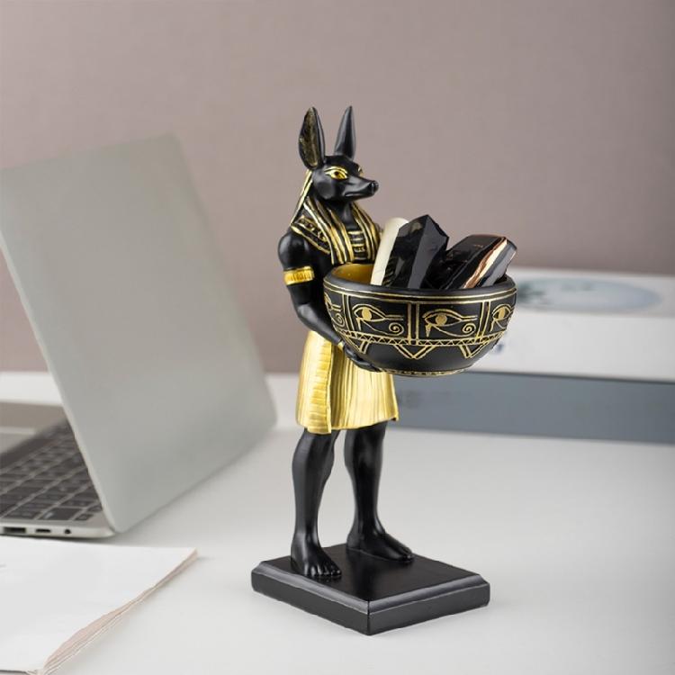 Anubis Statue with Bowl Egyptian God Figurine Resin Ancient Egypt Decors Home Office Mythological Collectible Sculpture