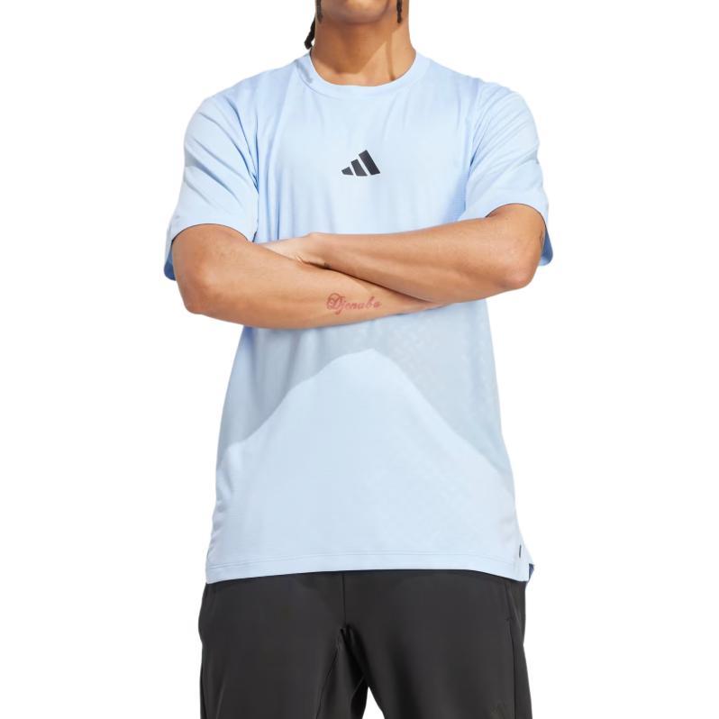 Adidas Slim Fit Crew Neck Short Sleeve T-Shirt Men Tops Blue JV9713
