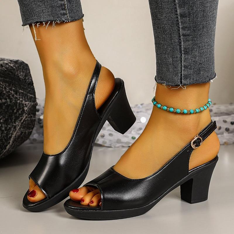 Sandals Women's Medium Heel Summer New High Heel Fashion Thick Heel Fish Mouth Thick Sole Waterproof Table Women's Shoes
