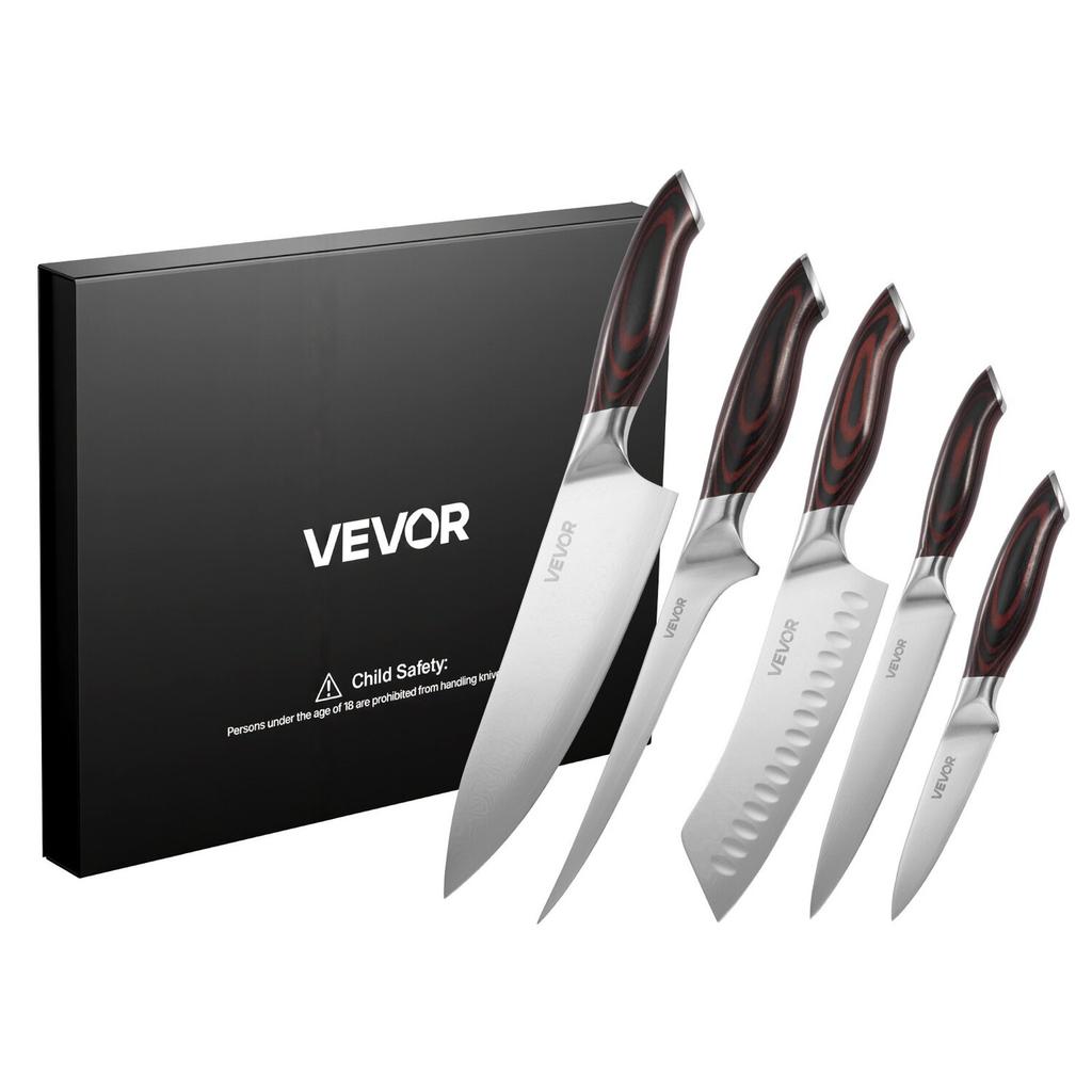 Kitchen Knife Set, 5 Piece High Carbon Stainless Steel Sharp Knife Set, Durable and Rust-Resistant, Professional Kitchen Cutlery with Ergonomic