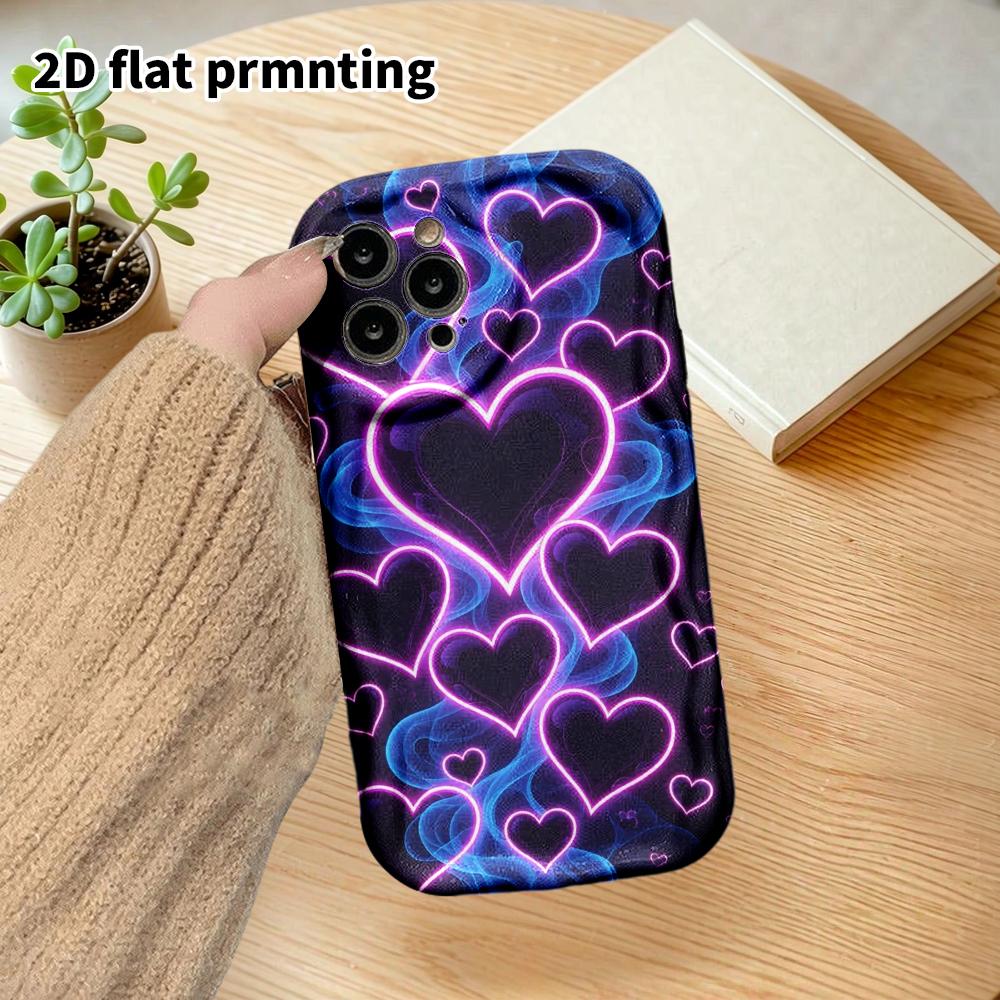 Phone Case: 2D flat design suitable for iPhone 18 17 16 15 14 13 Pro, couple style, neon heart, Christmas and Halloween gift