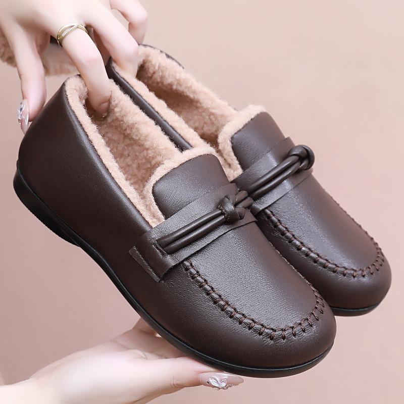 Shoes Women's Cotton Shoes Fleece Thickened Small Leather Shoes One-pedal Cotton Boots Middle and Old Warm Snow Boots Versatile Women's Short Boots