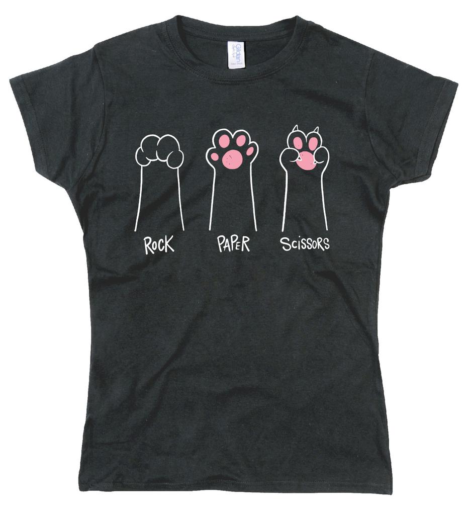 Funny Unisexs T Shirt Cat Paws Rock Paper Scissors Regular Fit Cotton Tee