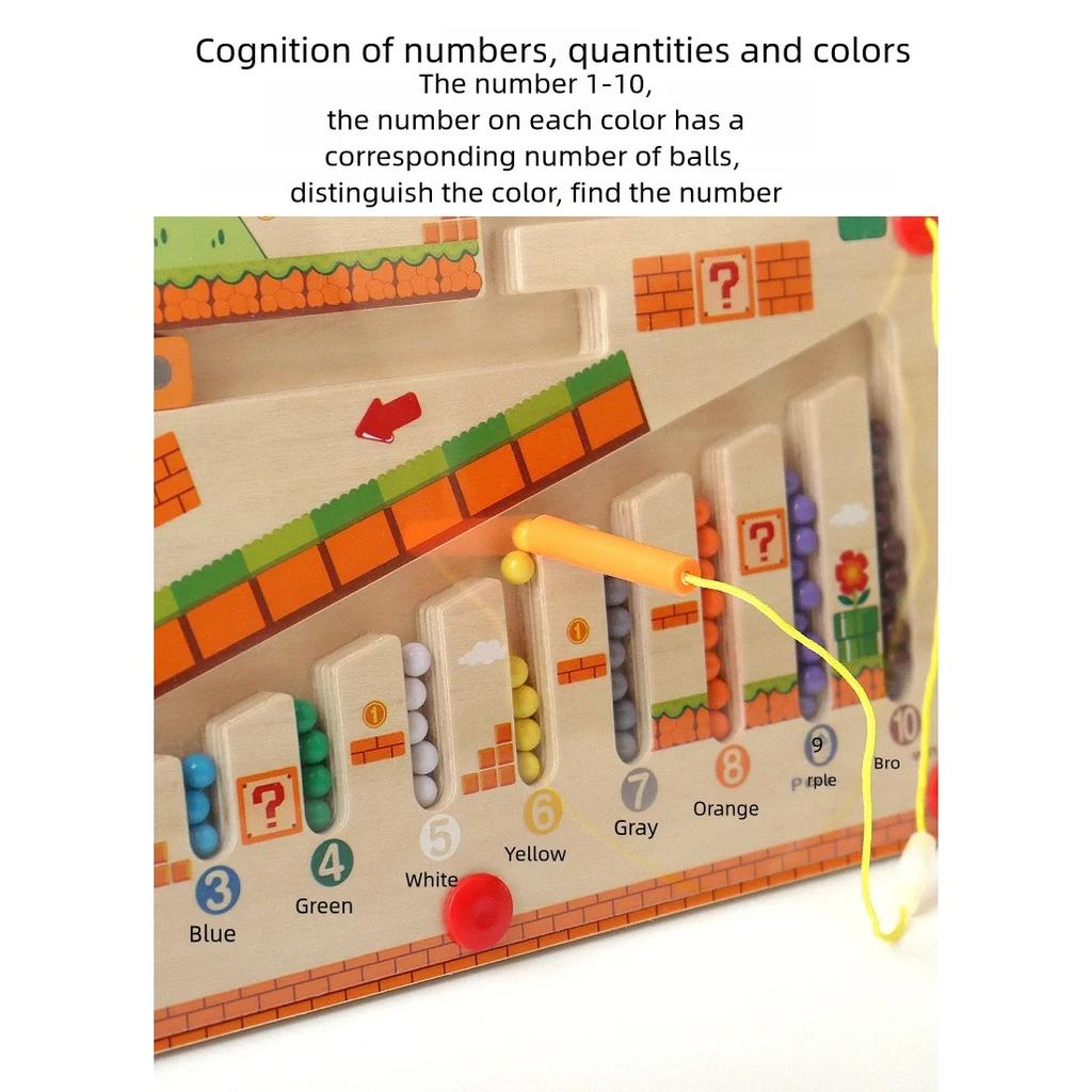 Wooden Magnetic Maze Puzzles Game for Children Color and Number Pen Moving Ball Learning Education Montessori Toys Gift for Kids