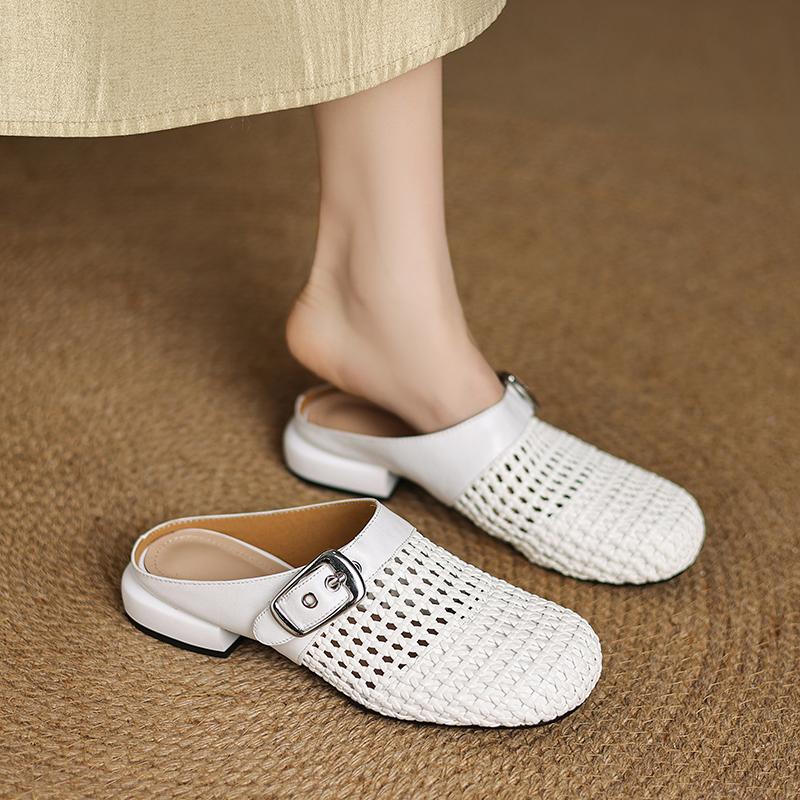 Fashion 2025 New Summer Slippers Cover Toe Fashion Hollow Out Sandals Women Shoes Zapatos De Mujer Ladies Shoes Mesh Mules Sliver Shoes