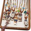Ethnischer Stil Keramikfisch Halskette für Damen Mädchen Chinesischer Stil Keramikperlen Lange Pulloverkette Modeschmuck Zubehör Geschenk