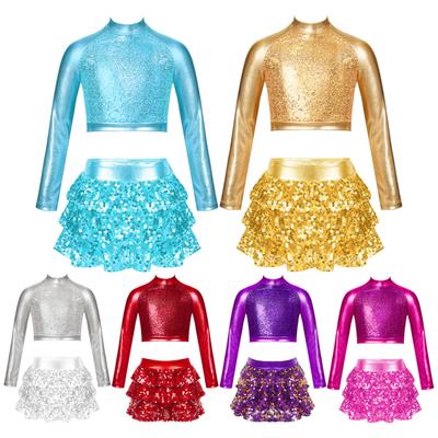 Kinder Mädchen glänzende Pailletten Jazz Hip Hop Tanz Outfits moderne Tanzkostüme Performance Dancewear 6–16 Jahre