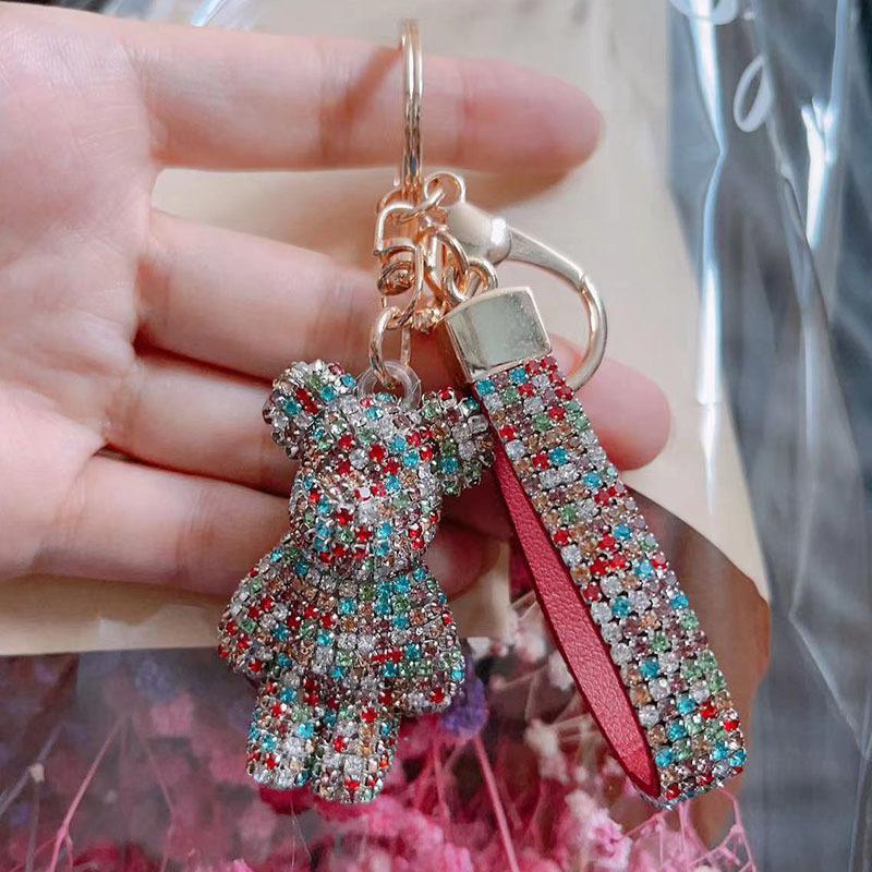 Creative Diamond bear Car Keychain hand-made luxury keychain rhinestone keychain Bag Pendant Doll girl gift pendant