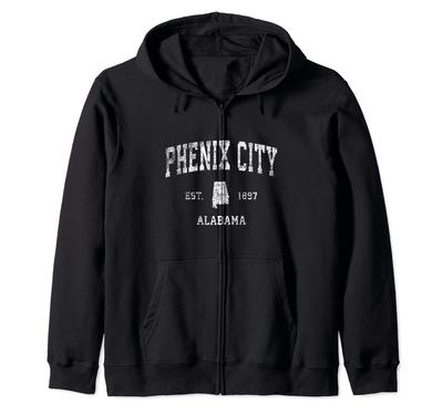 Phenix City Alabama AL Vintage Athletisches Sport Design Reißverschluss Hoodie