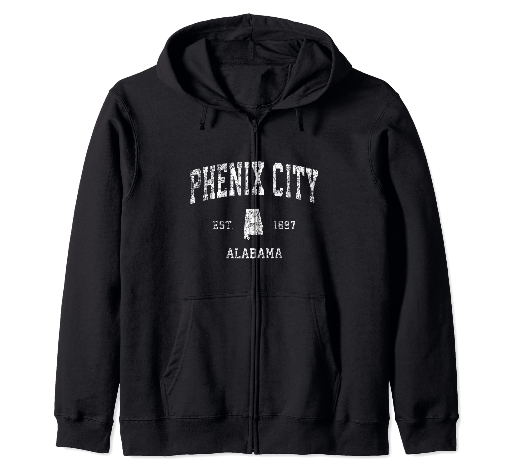 

Phenix City Alabama AL Vintage Athletic Sport Design Zip Hoodie чёрный
