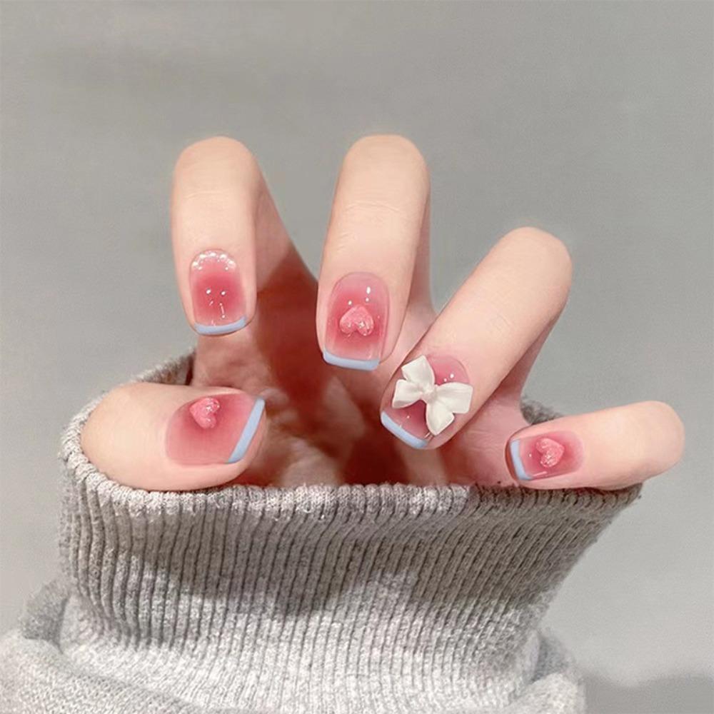 

Square Head French Fake Nails Wearable Manicure Nail Tips Detachable Press on Nails Girl