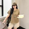Plus size women clothing [Colorful Lazy T] Back Applique Design Sense Short sleeve T-shirt 100.00kg Loose Summer Top