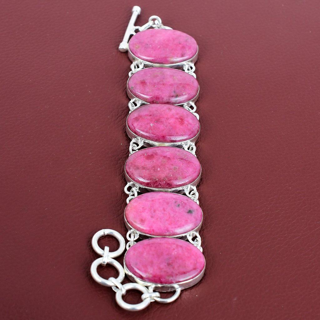 Rhodonite bracelet natural gemstone bracelet handmade antique jewelry 925 sterling silver bracelet adjustable chain bracelet gifts for wife