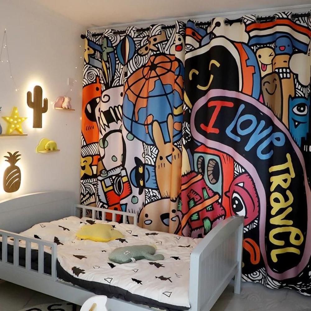 

Мультфильм Астронавт Ракета Спутник Космос Анимация Занавеска Машина Мальчик Спальня Дети Детский сад Гостиная Оконные занавески W50xH130(CM)x2pcs&Rod Pocket