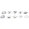 Retro Creative Fashion Gifts 10Pcs Set Gold Boho Fashion Arrow Moon Finger Knuckle Rings Jewelry Opal Ring Jewelry Accessories