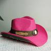 Melesh Western Cowboy Hat Summer Women's Straw Cowboy Hat Pearl Accessories Wide Brim Sun Protection Beach Western Cowboy Hat