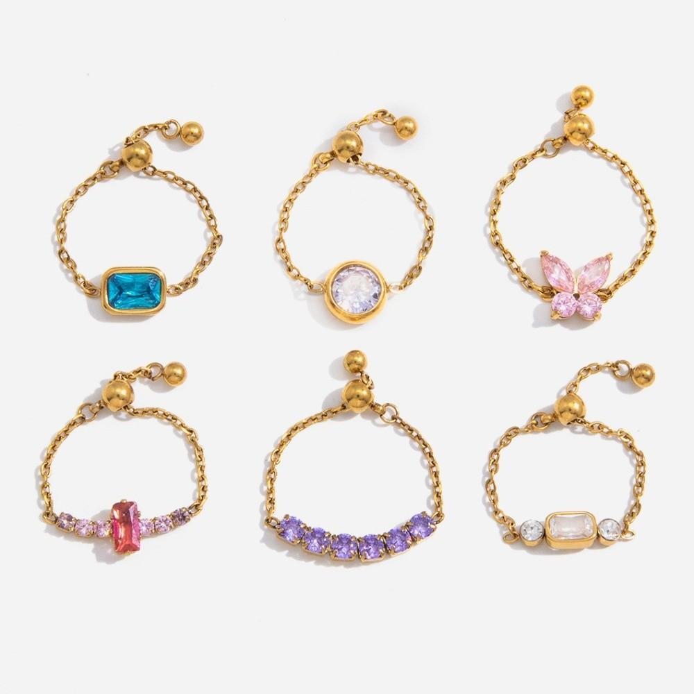 Elegant Zirconia Chain Rings Exquisite Stainless Steel Ring Anti-rust Finger Jewelry Birthday Gift