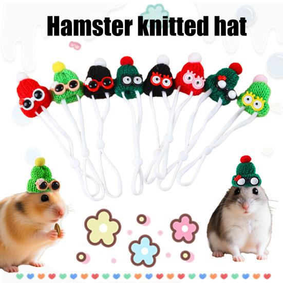 Hamsterlue Liten strikket lue med dusk Briller Lite kjæledyr Mini-lue med justerbar stropp for Marsvin Utkledning Fotorekvisitt