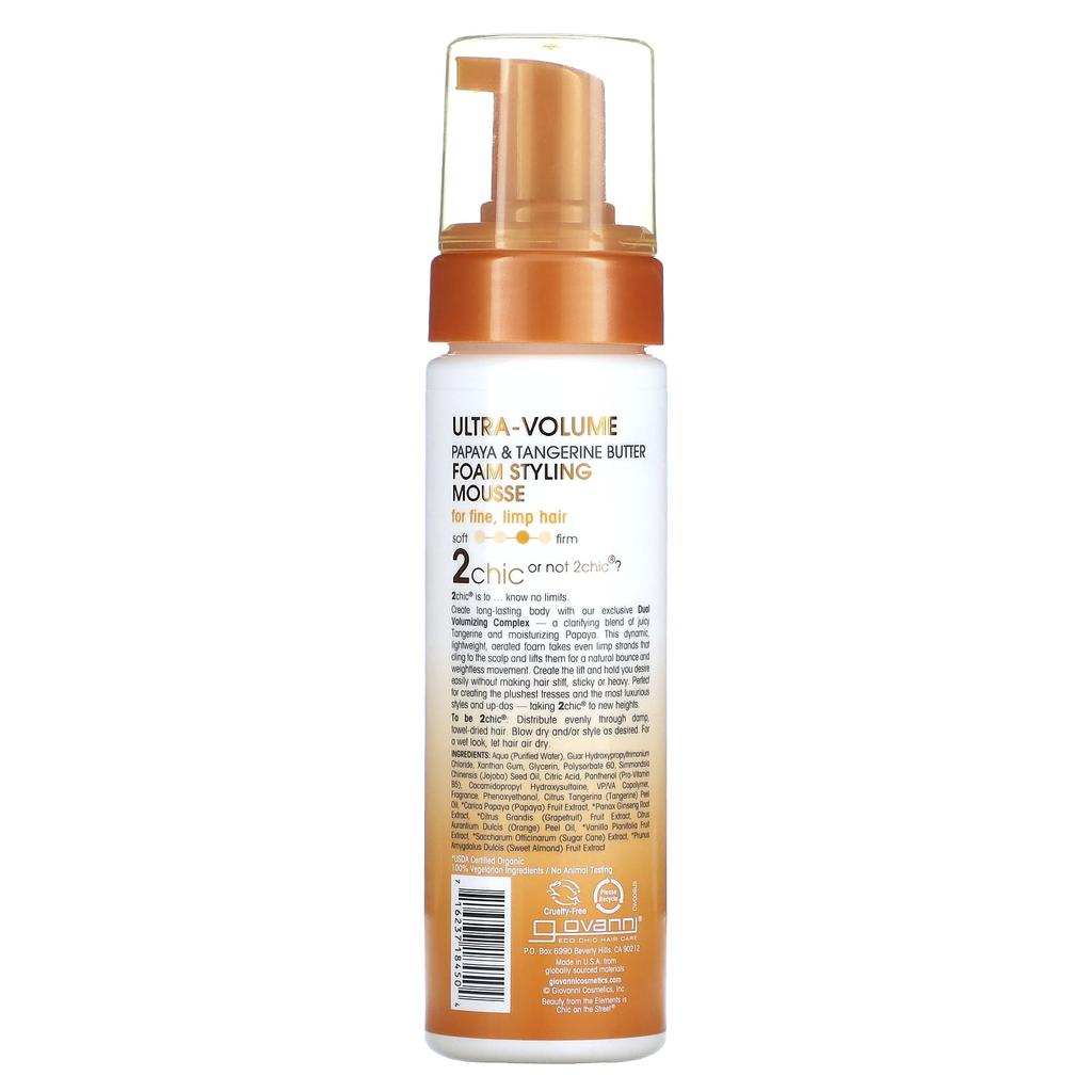 2Chic, Ultra-Volume Foam Styling Mousse, For Fine, Weak Hair, Papaya + Tangerine Butter, 207Ml(7Fl Oz)
