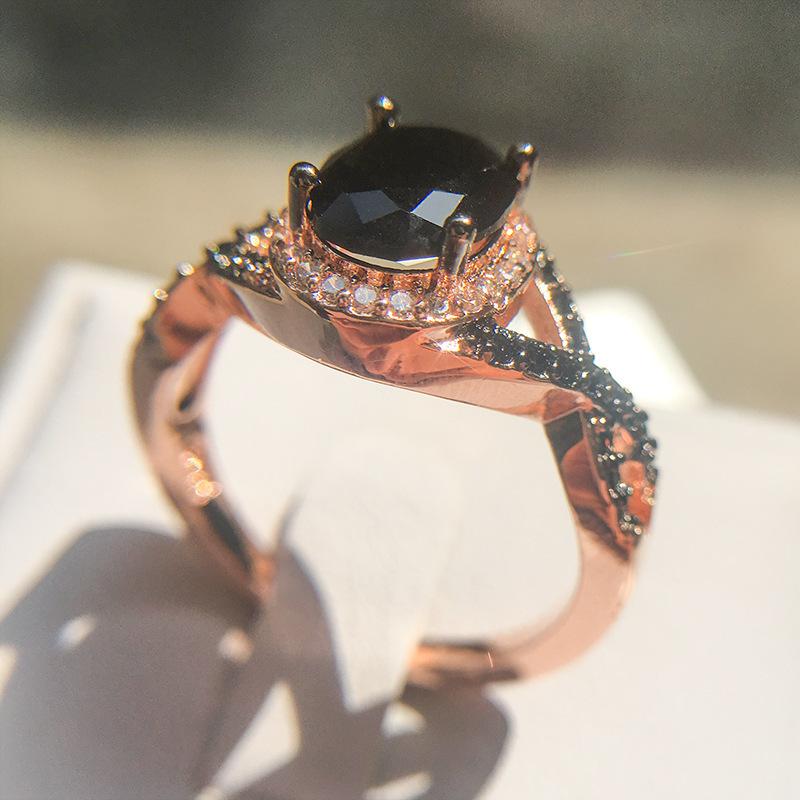 Platform Jewelry Genuine Zirconium Diamond Gold-Plated Black Diamond Ring