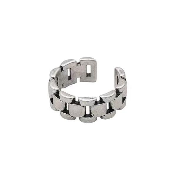 Korean Dongdaemun Geometric Hollow Chain Ring - Trendy Thai Silver Jewelry for Women