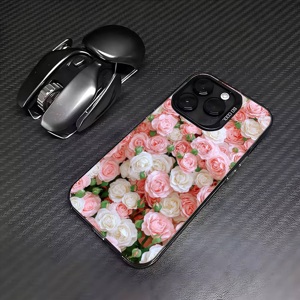 roses Phone Case For iPhone17,16,15,14,13,12,11 Plus,Pro Max Colored Silver Plated Inside Cover