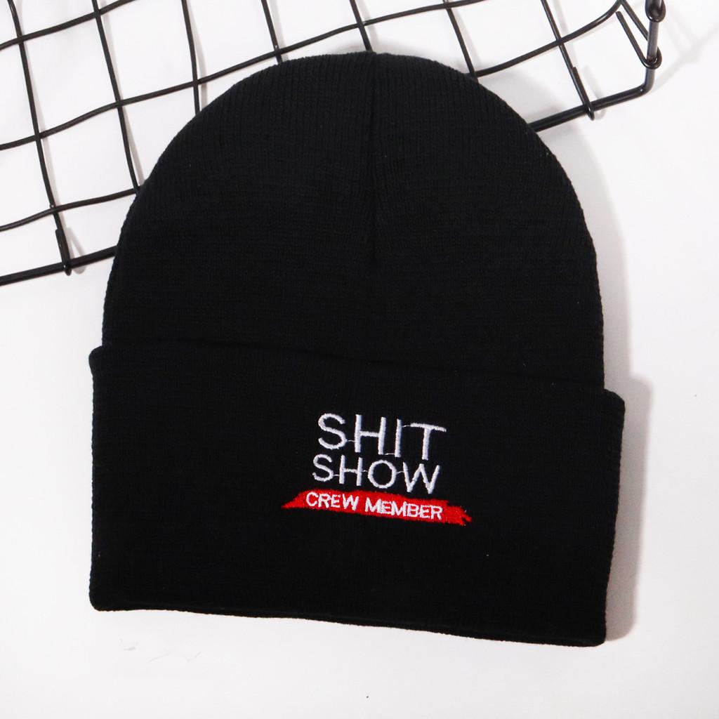 Hat With Knit Shit Show Letters Embroidered For Autumn Winter Fashion Warmth