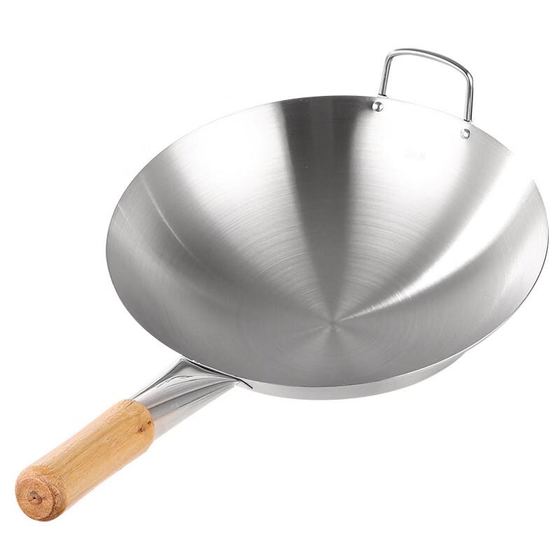 ZISIZ Wooden Handle Round Bottom Stir-fry Wok