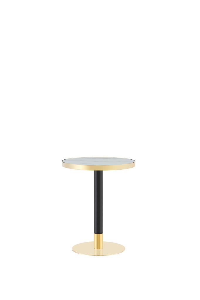 Modern Round Side Table, Marble-Look Tabletop with Golden Rim, Sturdy Metal Frame in Black/Gold, Ideal as Coffee Table, Nightstand or Balcony Table