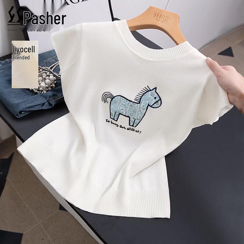 

Women s Cartoon Pattern Knitted Round Neck T-Shirt One Size