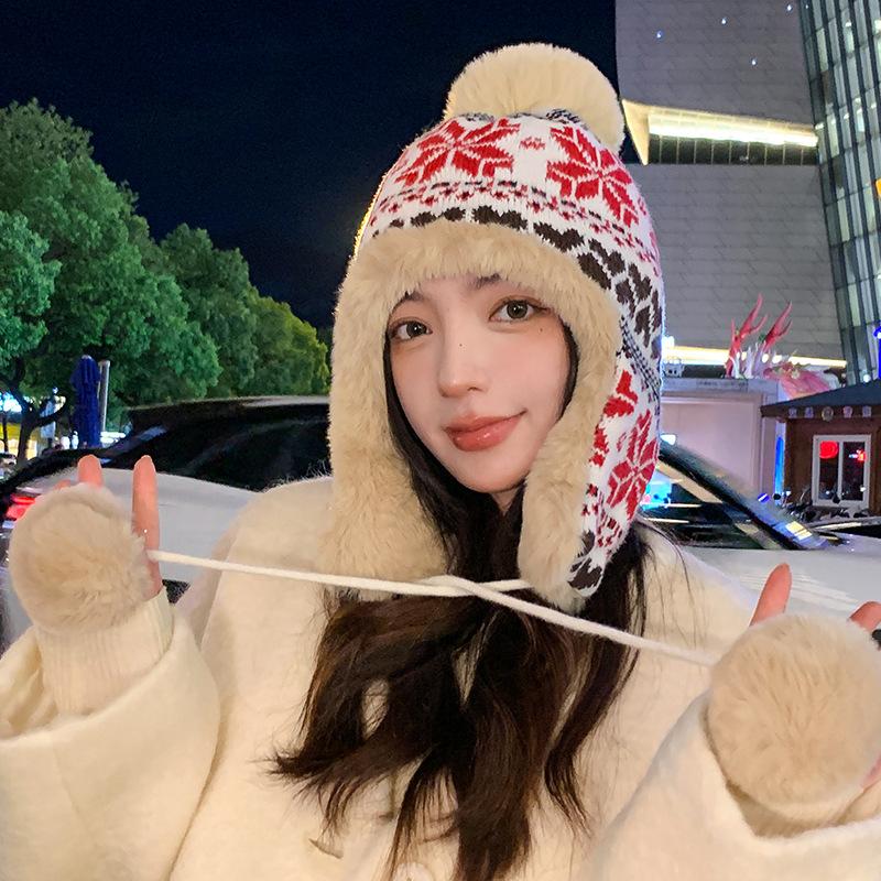 Women's Winter Knit Beanie Hat with Earflap, Long Ear Protection, Stretchy and Thick