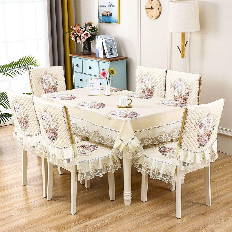 Chinese Style Chair Cover Dining Table Cloth Thick Anti Slip Chair Cushion with Lace Skirt Simple Printed Tablecloth Home Decor
