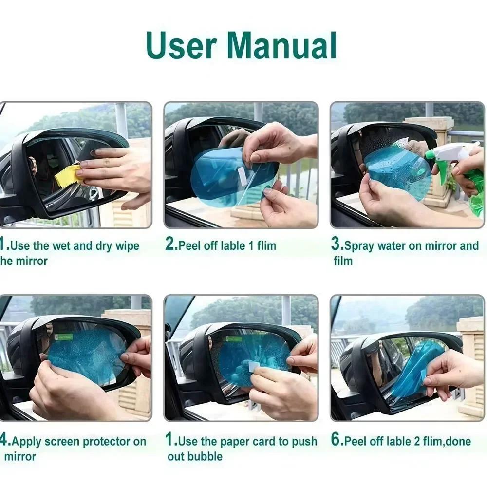 4pcs/Set Car Side Rearview Mirror Waterproof Anti-Fog Film Side Window Glass Film Can Protect Your Vision Driving On Rainy Days