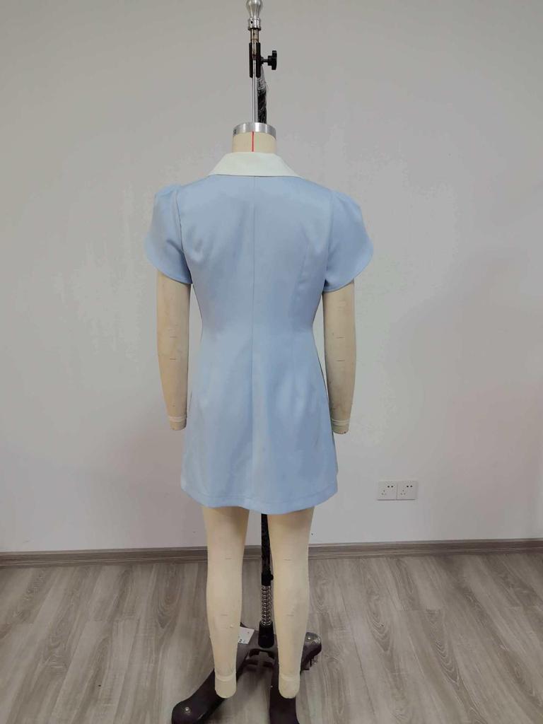 2026 Trendy European & American Solid Color Patchwork Button Slim Fit Dress for Women