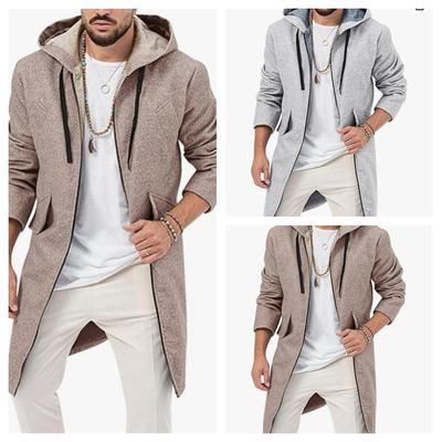 Wollmantel für Herren mit mehreren Taschen und Kapuze, Strickjacke mit Reißverschluss