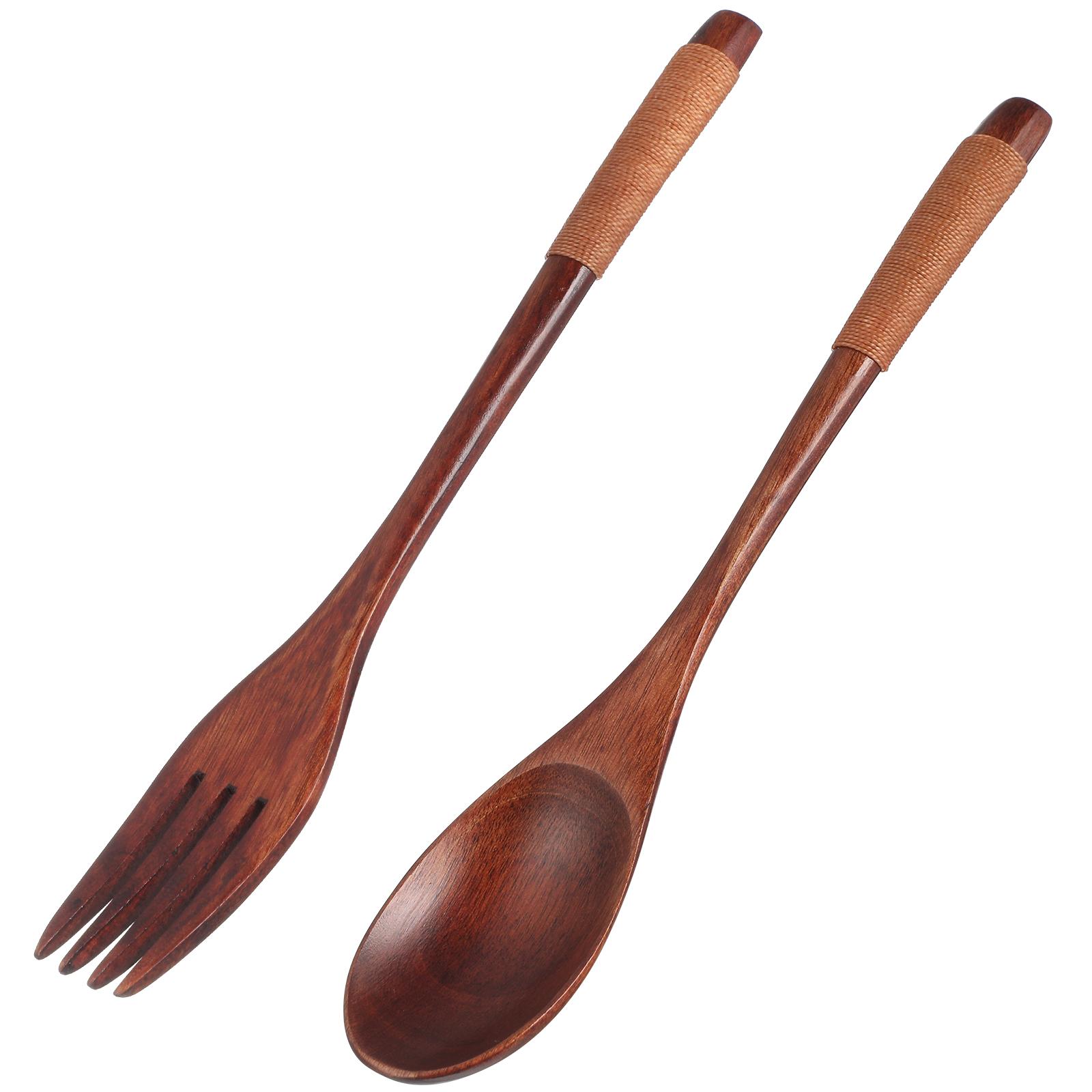 

Japanese Wooden Handle Fork Spoon Practical Tableware Daily Use Serving Utensils Cutlery Set Convenient Flatware