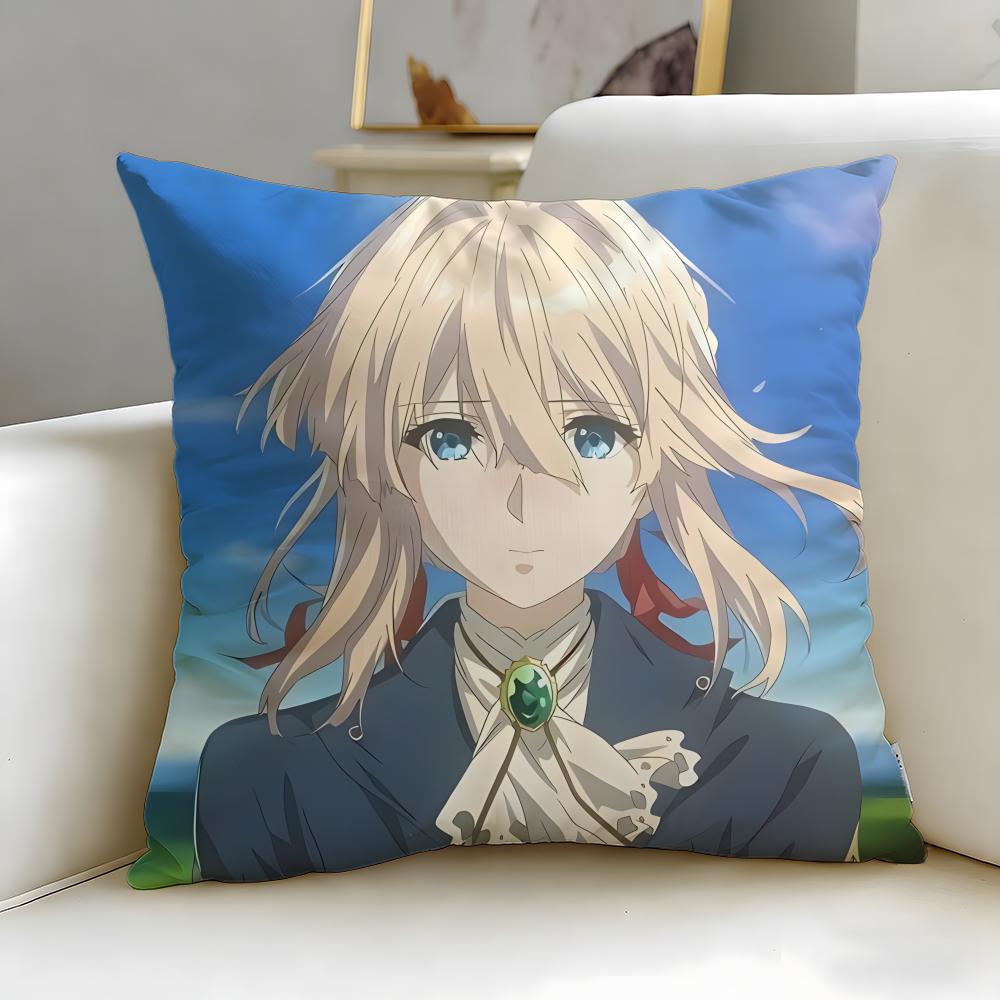 classic anime Violet Evergarden Cushion Cover Soft  EasyWash Pillow Case  Versatile for Couch Bed Travel and Office