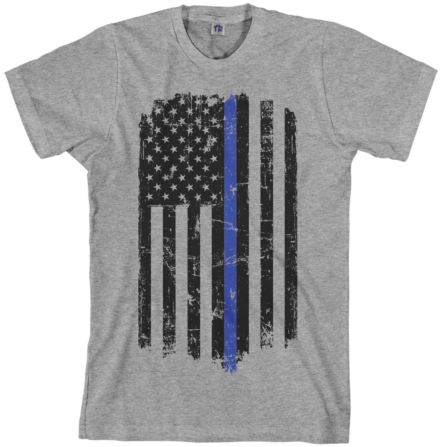 Thin Blue Line American Flag Men s T shirt Police Officer 3XL