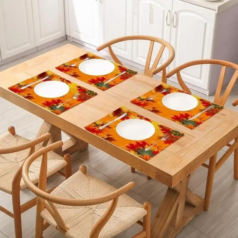 1PC Happy Thanksgiving with Falling Leaves Placemats Autumn Holiday Decoration for Dining Table